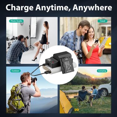 Зарядний пристрій LP NP-FZ100 з LCD-дисплеєм, Dual USB, сумісний з Sony A7iii, A7iv, A7C, A6700, A6600, ZV-E1, ZV-E10ii, FX3, FX30, A9, Alpha 9, Alpha 9S, A9S, A7R3 та A7R4 (2 батареї + AC зарядний пристрій)