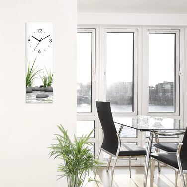 ARTLAND Wall Decoration Wall Clock No Ticking Sounds Glass Radio Clock 20x60 cm Rectangular Silent Natural Design Zen Spa Stones Asian Modern T6CD