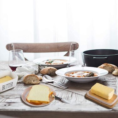 Butter dish with lid and knife, 650 ml, large ceramic butter dish, double silicone seals, butter dish for storing homemade butter, nuts and cheese