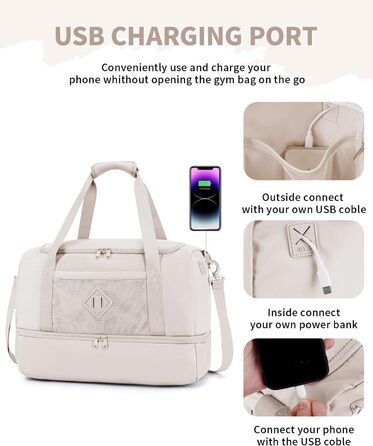 Спортивна сумка Wandf для ручної поклажі в літак (45x36x20 см) з відділенням для взуття та мокрих речей, бежева