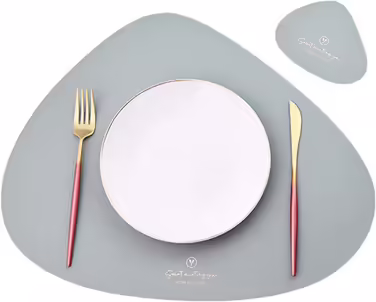 Set of 4/Set of 6 Placemats and Coasters, Triangle Oval Leather Table Sets, Water Drop Design, Wipeable Table Mat, Waterproof, Oil-Resistant, Non-Slip, Heat-Resistant Placemats (Gray, 6-Piece)
