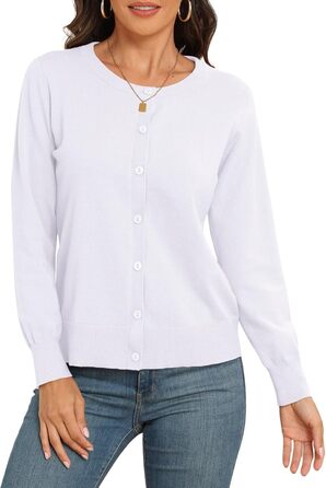 Кардиган PrinStory з в'язаного полотна з круглою горловиною, легкий, з кнопками (XL, білий)