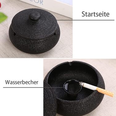 Керамічний попільничник з кришкою, ретро-дизайн, чорний колір, 11.5x8.5 см. Підходить для дому, офісу та вулиці.