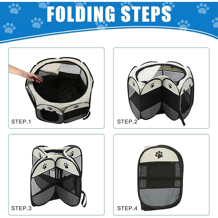 Складана переносна вольєр для цуценят та собак, 74x74x43 см, водовідштовхувальне полотно Oxford, для собак, котів, кроликів