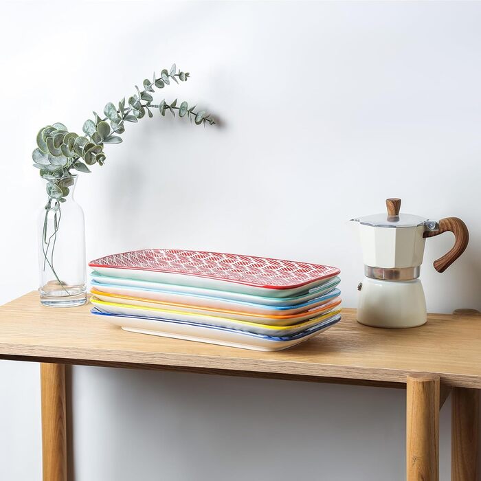 Керамічні сервіровочні тарілки Selamica, набір 6 шт, 24 x 14 x 2.5 см (різні кольори)