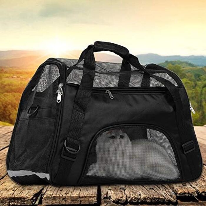 Транспортна сумка для собак і котів, складна переноска для тварин, чорна (L)