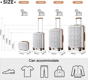 Набір валіз KONO 4 шт. з ABS, TSA-замок, коліщата-двійники, M-L-XL, білий