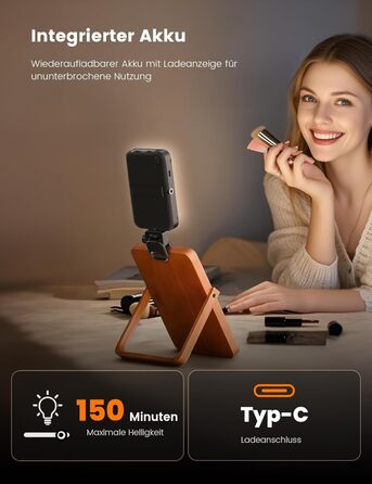 Лампа для селфі з софтбоксом та штативом – перезарядна світлодіодна лампа Clip-Fill з 96 LED, для телефону, iPhone, камери та ноутбука, для макіяжу, TikTok, Vlogs та відеодзвінків