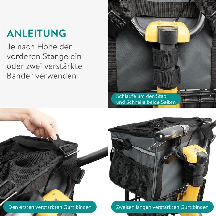 Корзина для собак Navaris на велосипед - сіра, до 10 кг, з додатковими кишенями