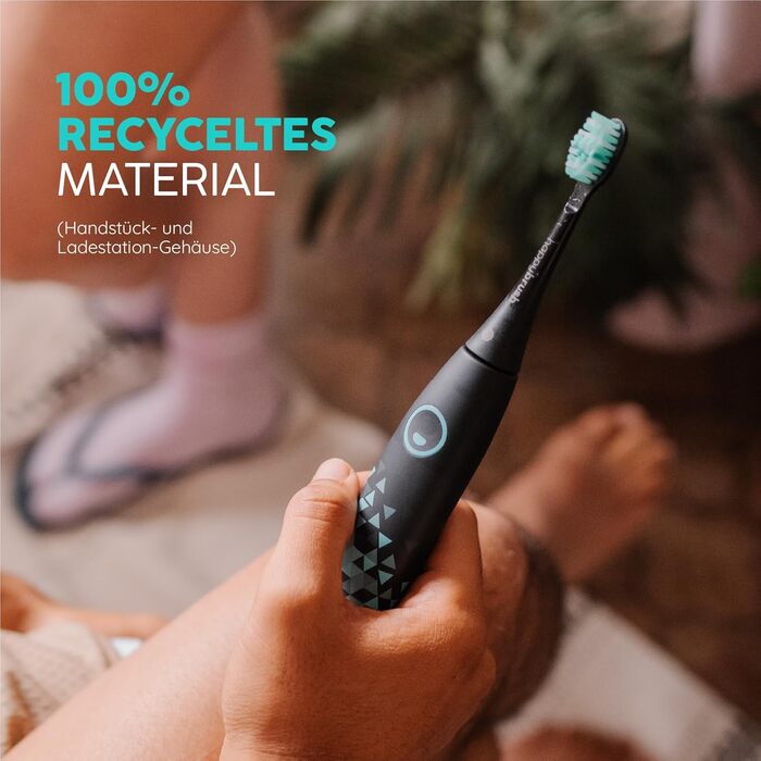 Електрична звукова зубна щітка happybrush® Eco Vibe 3 - Чорний колір - Набір з 4 насадок - Тестовий лідер - 100 днів тестування