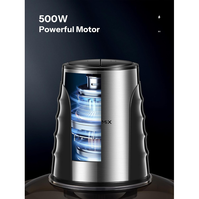 Електричний подрібнювач для кухні Zerkleinerer з двома чашами 3л + 3л, 500W, 2 швидкості, м'ясорубка для м'яса, овочів, фруктів