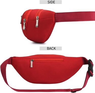 Водонепроникна поясна сумка, сумка на пояс, спортивна сумка на стегно для жінок та чоловіків, 3 кишені на блискавці, для туризму, відпочинку, спорту, червона