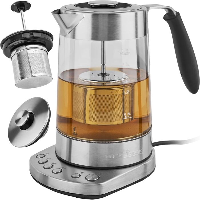 Електричний чайник ProfiCook PC-WK 1020 G: скляний корпус, 1.7 л, 3000 Вт, з тефлоновим фільтром, підігрів
