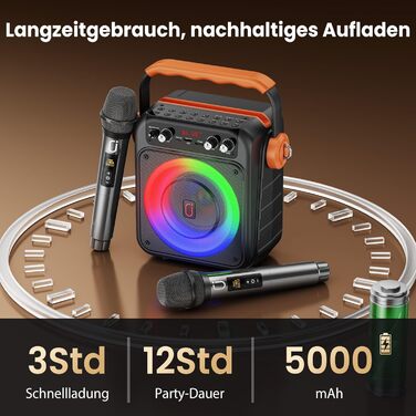 Караоке машина JYX MS82 з 2 мікрофонами, Bluetooth 5.3, USB/TF/AUX, LED-підсвітка, портативна колонка для вечірок та відпочинку