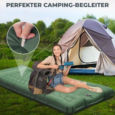 Isomatte Ultraleicht 12 см, складана з інтегрованим насосом та подушкою – килимок для кемпінгу, автомобільна матрац, повітряна матрац, зелений