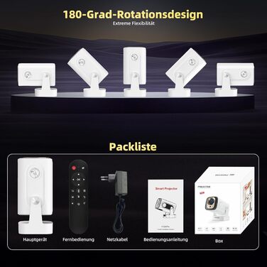 Beautiebeam Beamer: Міні проєктор Full HD 1080P/4K з автотрапецеїдною корекцією, Android 11, Bluetooth 5.0, WiFi 2.4/5G, 180° обертання для дому та на вулицю