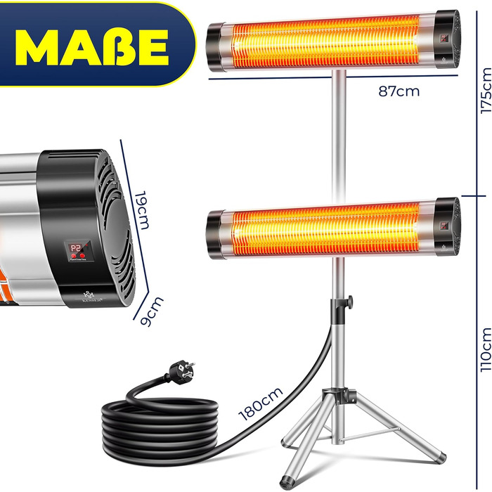 Інфрачервовий обігрівач KESSER® 2500W з пульт. та захисним чохлом, телескопічною стійкою, для тераси, кварцовий