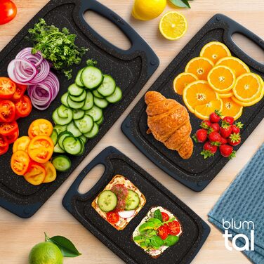 Набір дерев'яних обробних дощок Blumtal (S/M/L) - 3 шт. з канавками для соку та ручкою, BPA free, міцні, чорні