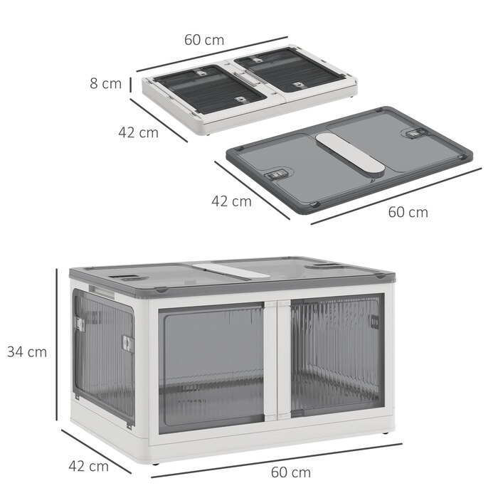 Outsunny Storage Box Chest 69L Stackable Cushion Box with Wheels Foldable Storage Box 5-Sided Access in White