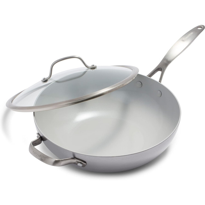GreenPan Venice Pro сковорода з нержавіючої сталі 24 см / 3,4 л з кришкою та ручкою, антипригарне покриття, PFAS-free, тришарова, для індукційних плит, можна мити в посудомийній машині, можна використовувати в духовці, срібна