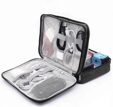 Водонепроникна сумка-органайзер для кабелів та електроніки Ruyosn. Двошарова сумка для кабелів, повербанку та аксесуарів. Чорний колір.