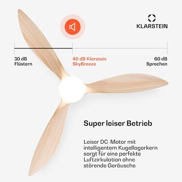 Стельовий вентилятор Klarstein SkyBreeze з підсвічуванням та керуванням для вулиці (IP44), 6 швидкостей, димування, 132 см, колір клен, Smart