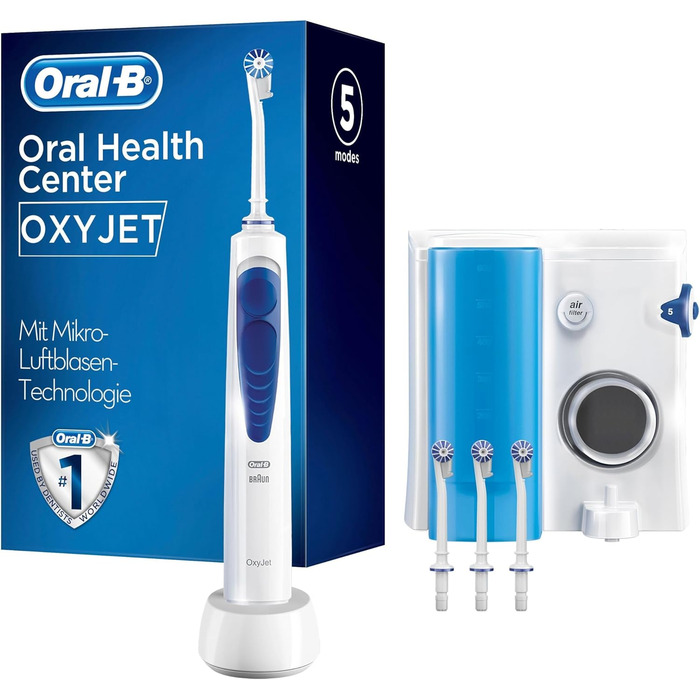 Система очищення Oral-B OxyJet з мікро-пухирцевою технологією, 4 насадки, білий, синій