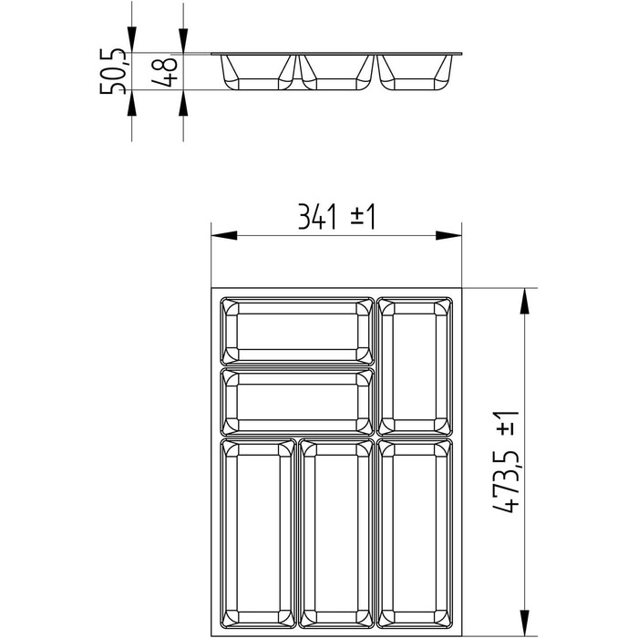 Вставка для столових приборів ORGA-BOX 3, 473x341 мм, антрацитова, з текстурою Canvas, для шухляд 45 см (Nobilia з 08.2012)