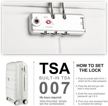 Валіза-тележка Sea Choice з жорстким корпусом, розширювана, ручна поклажа, 55 см, білий колір, з TSA замком та 360° колесами