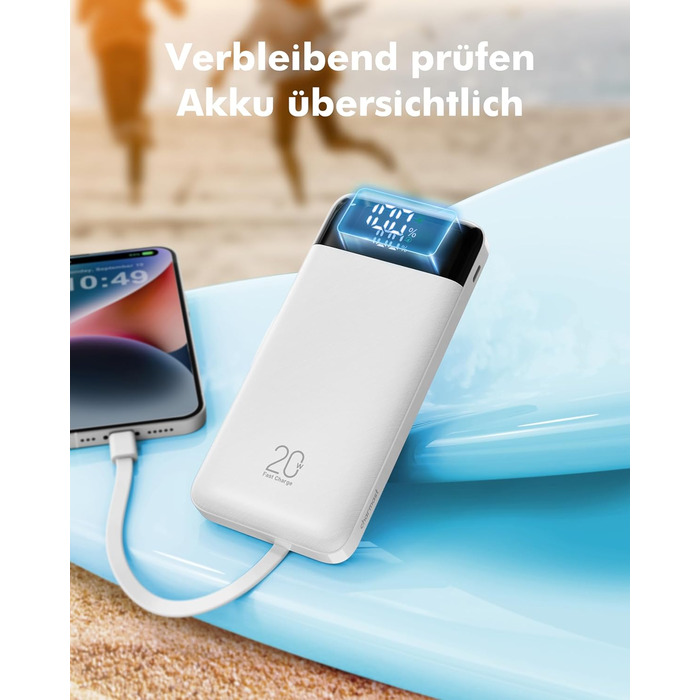 Power Bank Charmast 20000mAh з LED-дисплеєм та 4 кабелями (USB C PD3.0 QC4.0, 6 виходів) для iPhone, Samsung, Tablet