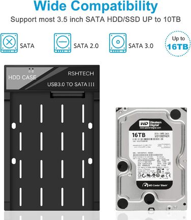 Зовнішній корпус для HDD/SSD RSHTECH USB 3.0 SATA 3.5''/2.5'' до 24 ТБ, RSH-319