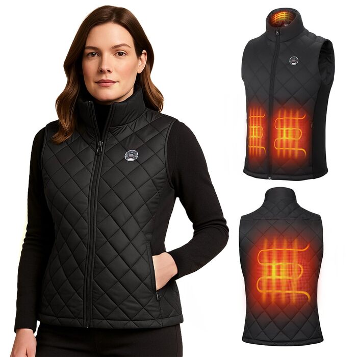 Кемімото - Тепла жилетка для жінок з підключенням через додаток, акумулятор 10000 мАг, 3 режими нагріву, 4 зони нагріву, для активного відпочинку, мотоциклів, походів, кемпінгу