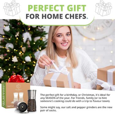 Набір з 2 шт. мельниць для солі та перцю Oliver's Kitchen® - преміум керамічні жорна, велика ємність, регульований ступінь помелу, ручний дозатор