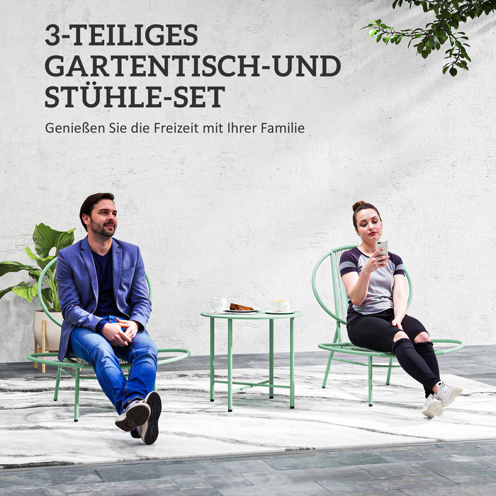 Набір для відпочинку на вулиці Outsunny Bistro-Set, 3 частини, зі сталі, стійкий до погодних умов. Набір садових меблів з бістро-столом, ергономічними стільцями у формі мушлі, набір для балкону та саду, група сидіння, набір для саду, зелений | Aosom