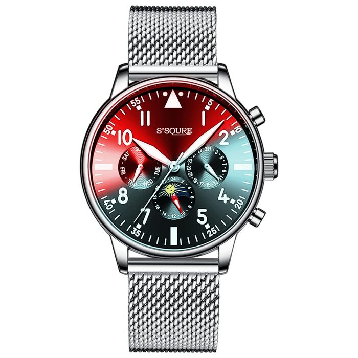 Чоловічий годинник, автоматичний механічний, на зап'ястя, аналоговий, з датою, з нержавіючої сталі. С-подібний ремінець, спортивні годинники, подарунок (сріблястий)