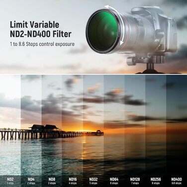NEEWER Фільтр ND Variabler 67mm ND2-ND400, Графільтр з HD склом, Алюмінієва рамка