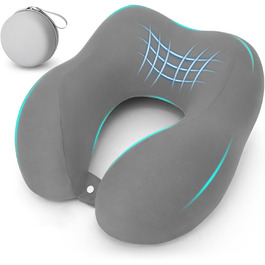 Подушка для шиї в подорожах: Memory Foam, для авто, літака, офісу, дому (сіра)