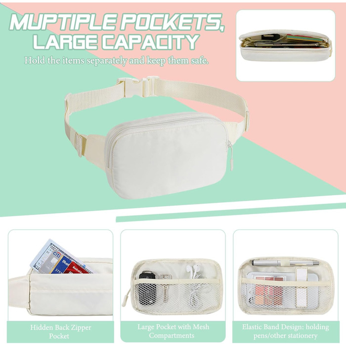 Поясна сумка MoKo для бігу та подорожей, нейлон, унісекс, з регульованим ремінцем та блискавкою (Бежевий)