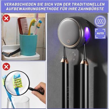 Maxspace UV Toothbrush Sterilizer, UV Disinfection Toothbrush Holder for Wall Mounting with Drying, Rechargeable Toothbrush Holder with 2 Toothbrush Slots for Bathroom (Black)