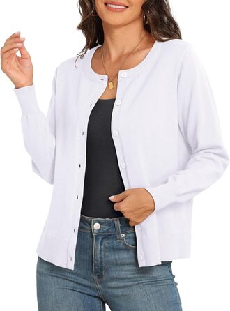 Кардиган PrinStory з в'язаного полотна з круглою горловиною, легкий, з кнопками (XL, білий)