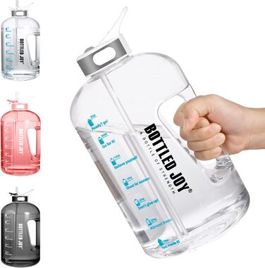 Water Bottle with Straw, 1 Gallon/ 3.5L BPA-Free Leak-Proof Plastic Sports Bottle, Water Bottle with Time Markers, Drinking Bottle for Fitness, Office, Outdoor, Home