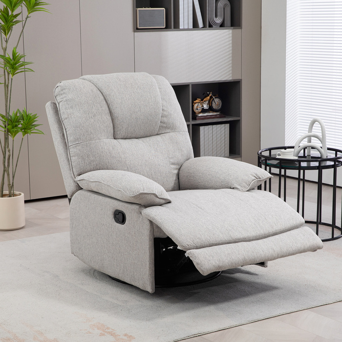 HOMCOM Recliner TV Chair with Reclining Function, Footrest, TV Chair with Pocket Spring, Linen Look, Armchair for Living Room, Grey | Aosom