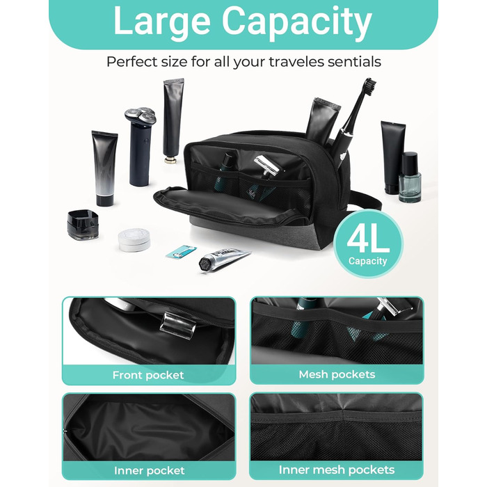 Чоловічий дорожній набір Elviros: органайзер для туалетних речей, сумочка для гоління, набір для подорожей (чорний)