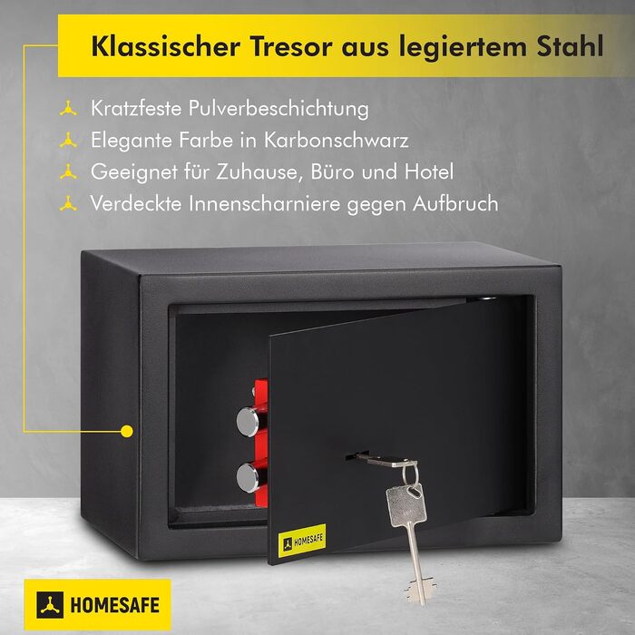 Сейф Homesafe HV15K з ключовим замком, вугільно-чорний сатиновий (20x31x20 см)