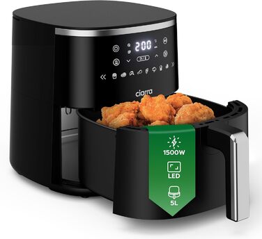 Фритюрниця повітряна CIARRA з цифровим дисплеєм, 5 л, без олії, антипригарне покриття, 8 режимів приготування