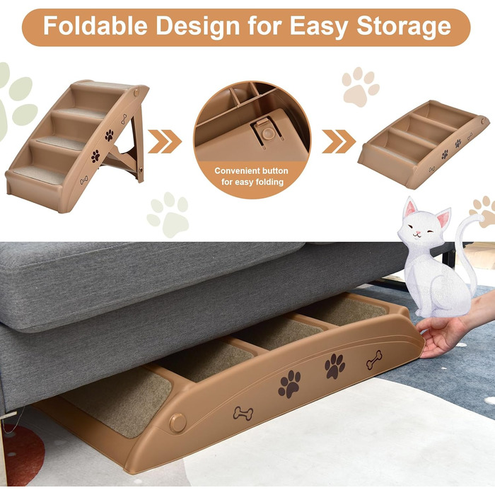 Сходинка для тварин SOARS: 4 сходинки, килимок з повсті, для котів та собак до 60 кг, антиковзаюча, для ліжка, авто, дивану (Коричневий)