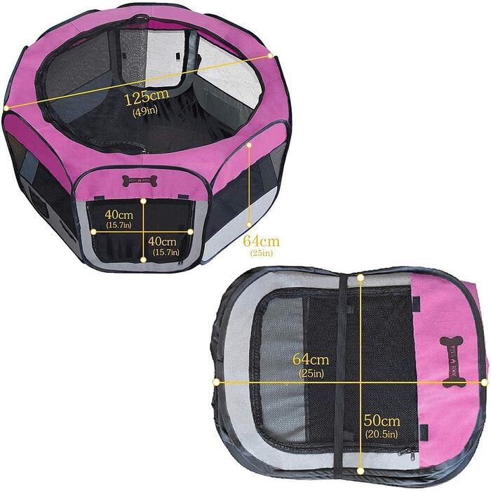 Вольєр для цуценят Melko 125x125x64 см, розкладний, для собак, котів, кроликів (Рожевий)