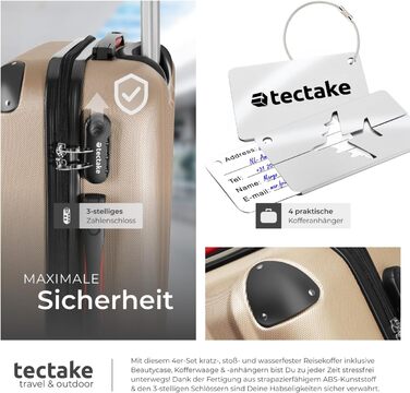 Набір валіз Tectake® (4 шт) з ваговою та ідентифікатором, 360° колеса, жорсткий корпус, кодовий замок, велика валіза, стягується, ручна валіза - колір шампань