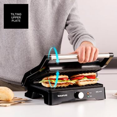 Taurus Electric Contact Grill GR1500X | 1500W | Non-Stick Plates | Adjustable Thermostat | Square Grill Plates