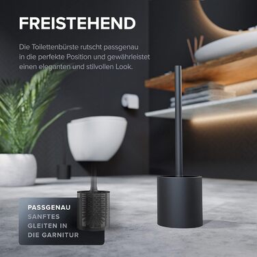 Набір для чищення унітазу Skrova | Силіконова щітка для унітазу | Стійка | Чорний матовий | Змінний насадка | Сучасний дизайн